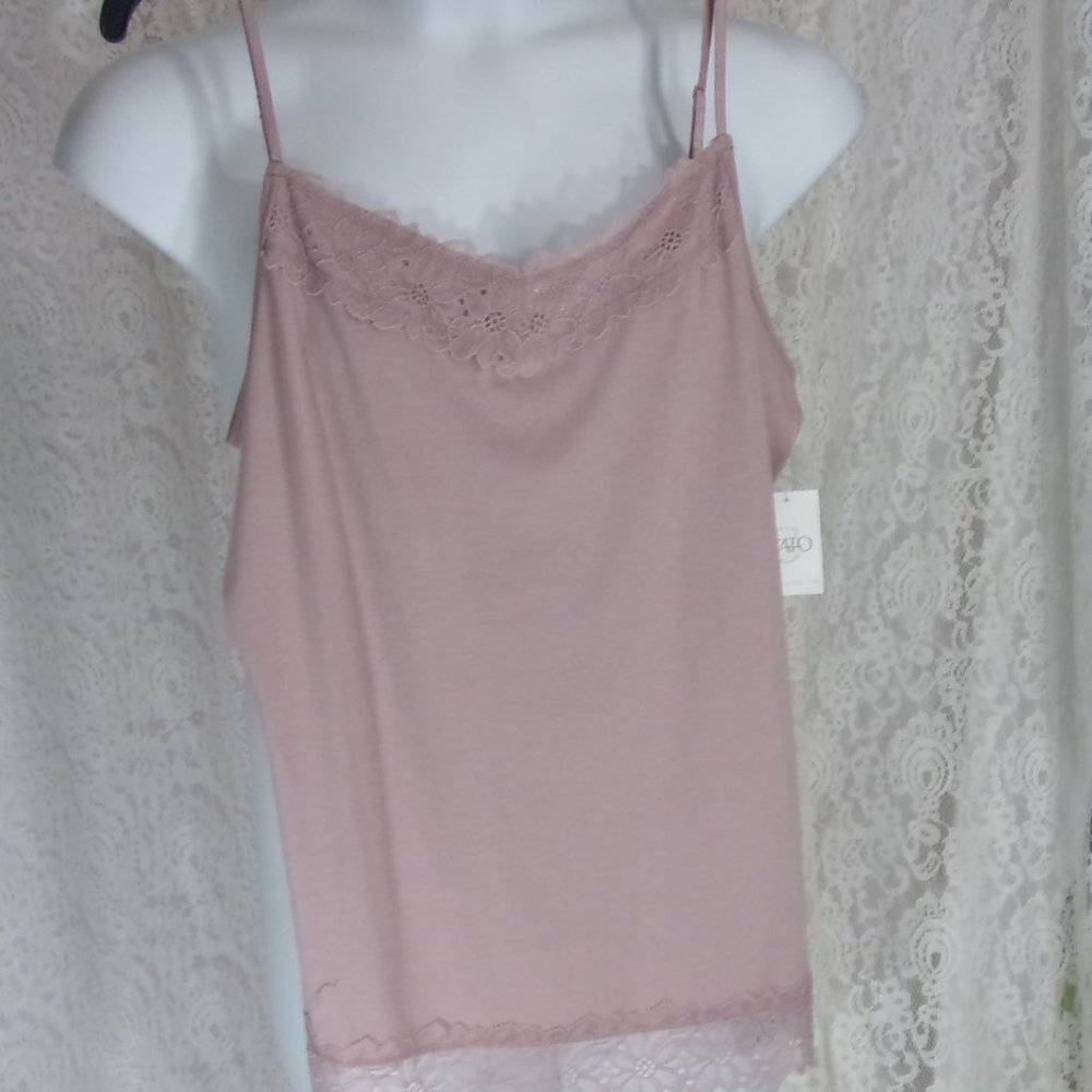 Cato Dusty Mauve Pink Lace Trim Stretch, Camisole. Size XL NWT